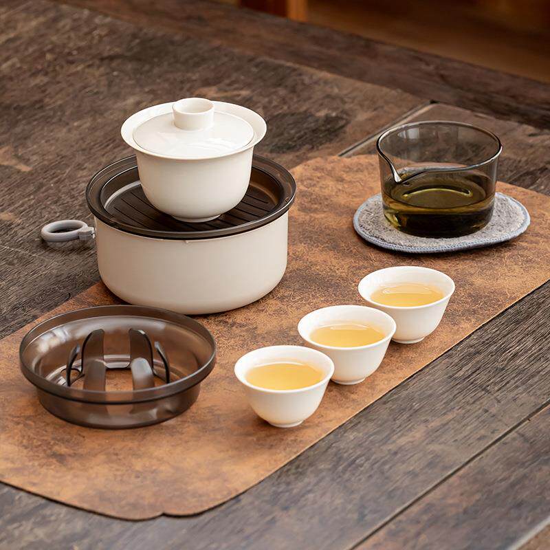 新品陶瓷旅行茶具套装便携式快客杯户外露营泡茶壶盖碗茶杯小套装