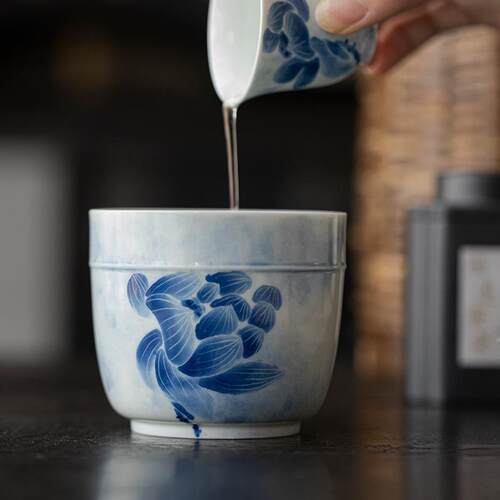 弥言纯手绘荷花茶洗中号水洗杯洗家用陶瓷茶渣缸笔洗茶道配件日式