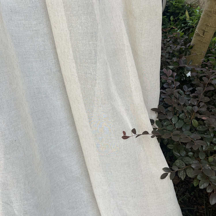 多利麻原木风亚麻纱帘窗纱遮光麻纱日式透光棉麻米黄色窗帘