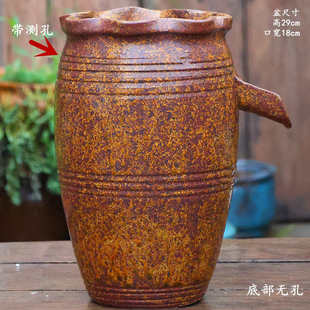 复古手工陶盆流水摆件古法养鱼庭院造景陶瓷水缸瀑布水培无孔花盆