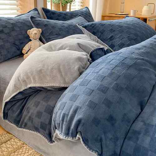 高档件2024新款A类牛奶绒四套冬季珊绒被套瑚加厚法兰双面绒床床