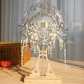 重工双出嫁团扇高级双面银色新娘结婚手捧花diy材料包凤凰秀禾扇