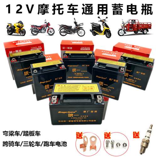 英超统一机车电瓶12V5A/7A/9A女士踏板弯梁110男士跨骑通用电池