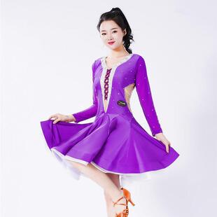 拉丁舞连衣裙女成人吉特巴舞亮钻大摆裙广场舞表演服装1602
