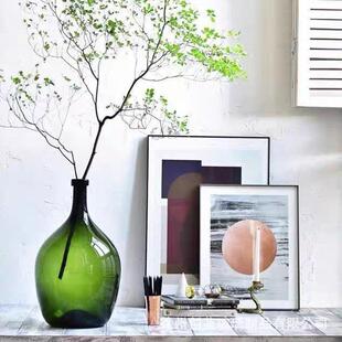 新款花瓶装饰品吊钟马醉木墨绿细颈酒瓶状玻璃大肚花瓶客厅插花瓶