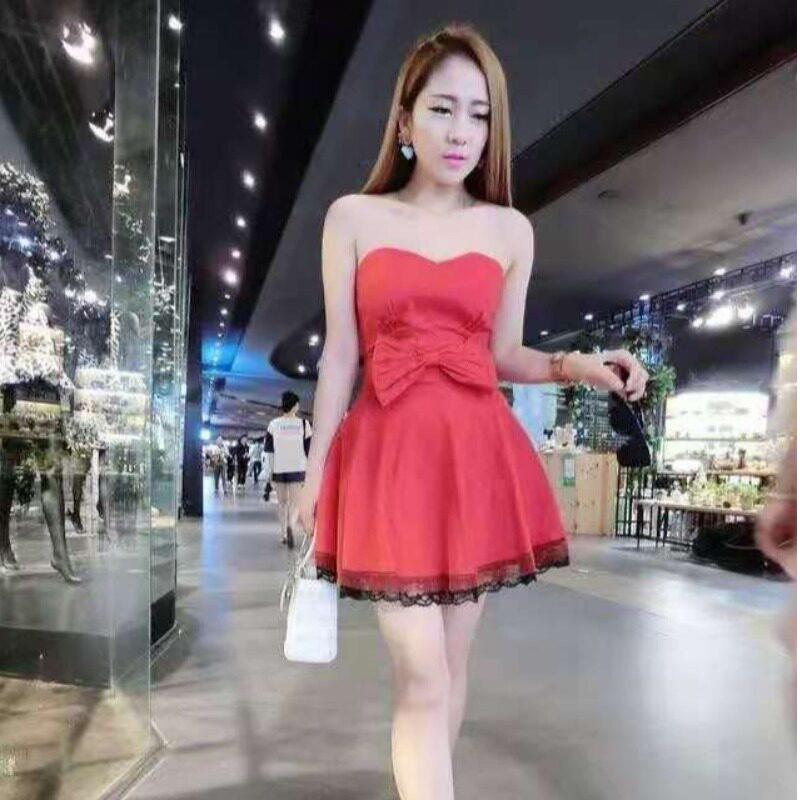 主播服性感抹胸连衣裙夏夜场女装修身蝴蝶结裹胸蓬蓬裙伴娘小礼服