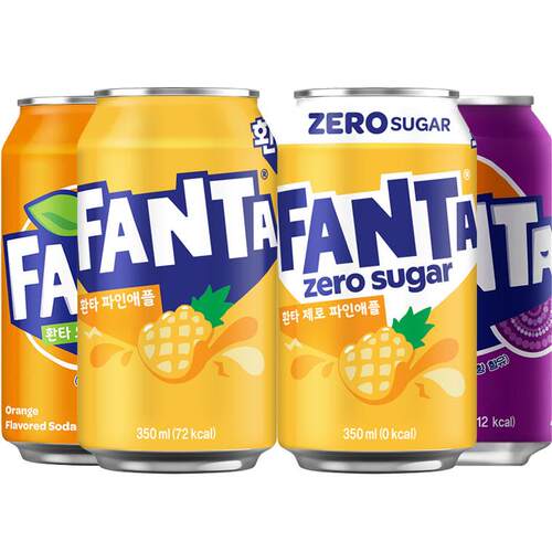 整箱24罐*350ml 韩国进口Fanta芬达汽水 橘子 葡萄 菠萝 碳酸饮料