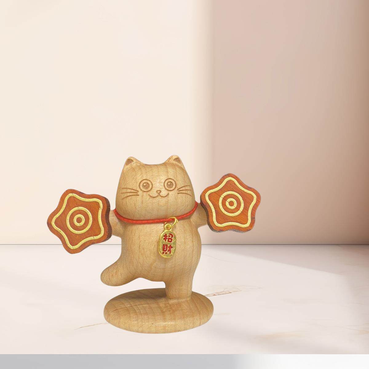 工厂直销榉木手绢猫摆件创意实木雕刻桌面饰品送礼丢手绢猫摆件