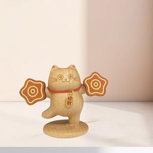 工厂直销榉木手绢猫摆件创意实木雕刻桌面饰品送礼丢手绢猫摆件