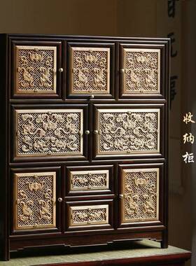 大红酸枝收纳柜茶室玄关桌面多宝格摆件清式宫廷金丝楠木万福柜
