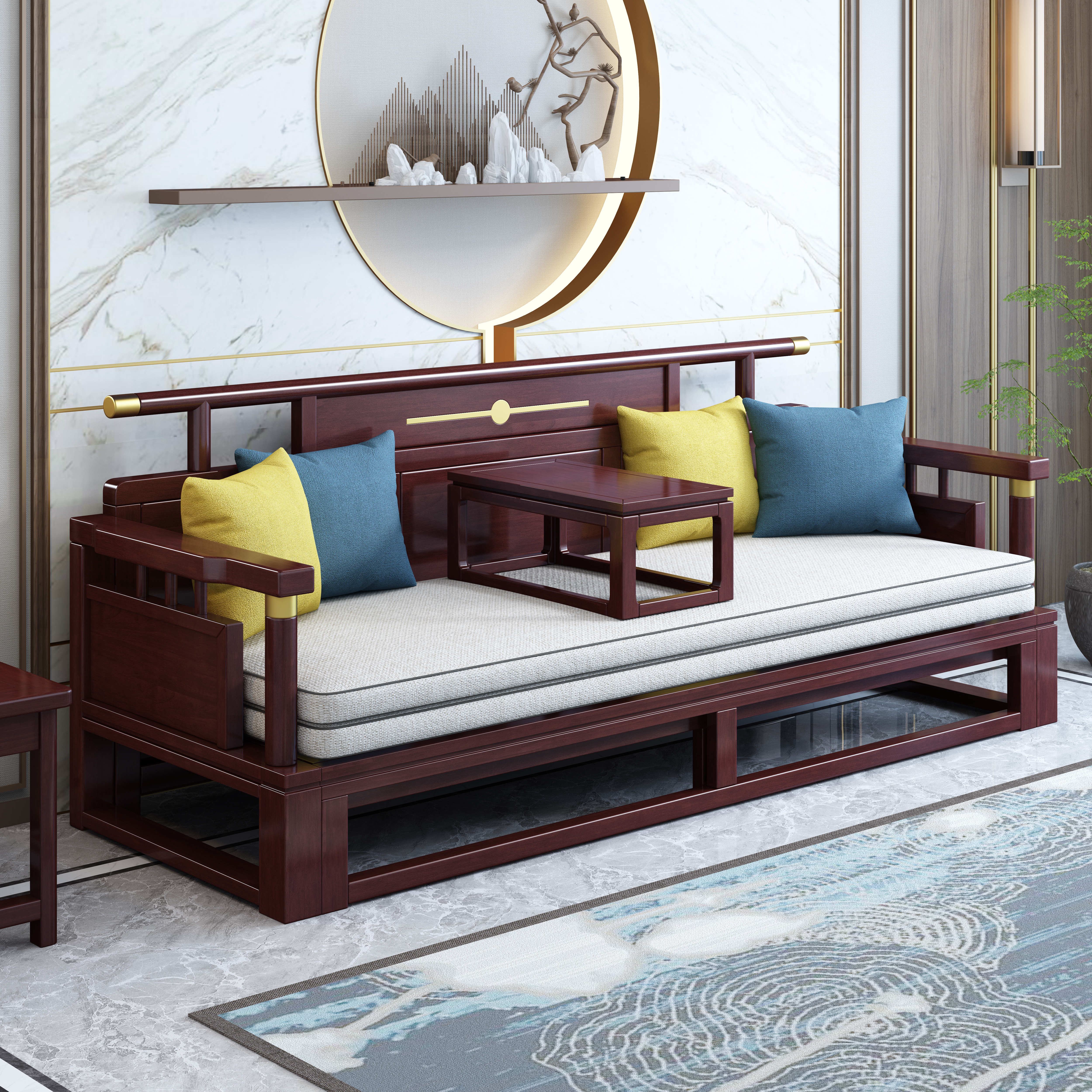 新中式全实木罗汉床简约沙发床折叠两用大小户型新款客厅一体新款