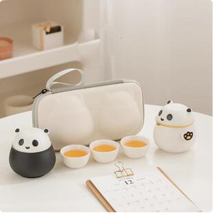 可爱熊猫快客杯旅行茶具陶瓷茶壶茶杯旅游套装便携式户外泡茶神器