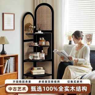 ?卧实木中古墙风转角置物OUC架客厅缝隙角收纳柜室落地三拐角柜角
