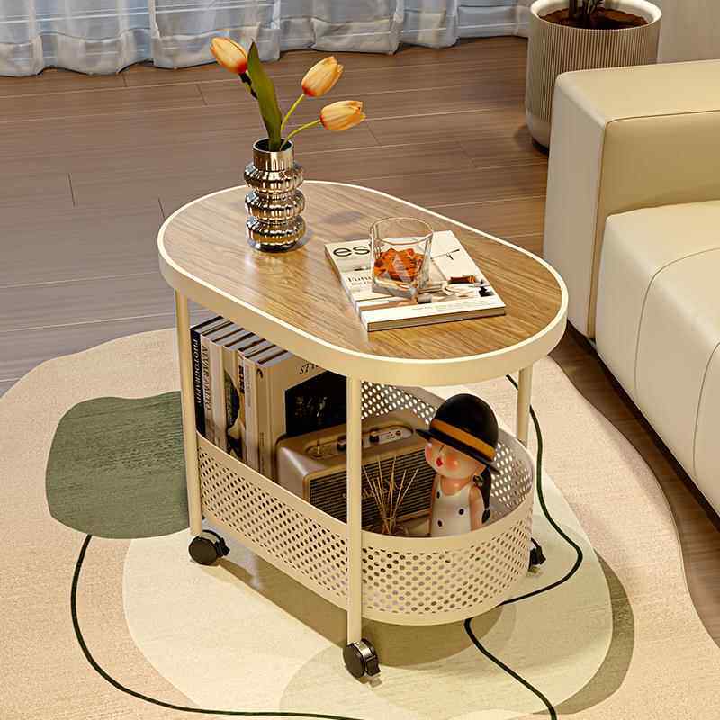 椭圆形边几可移动客厅带轮小茶几现代极简小户型推车家用沙发边柜