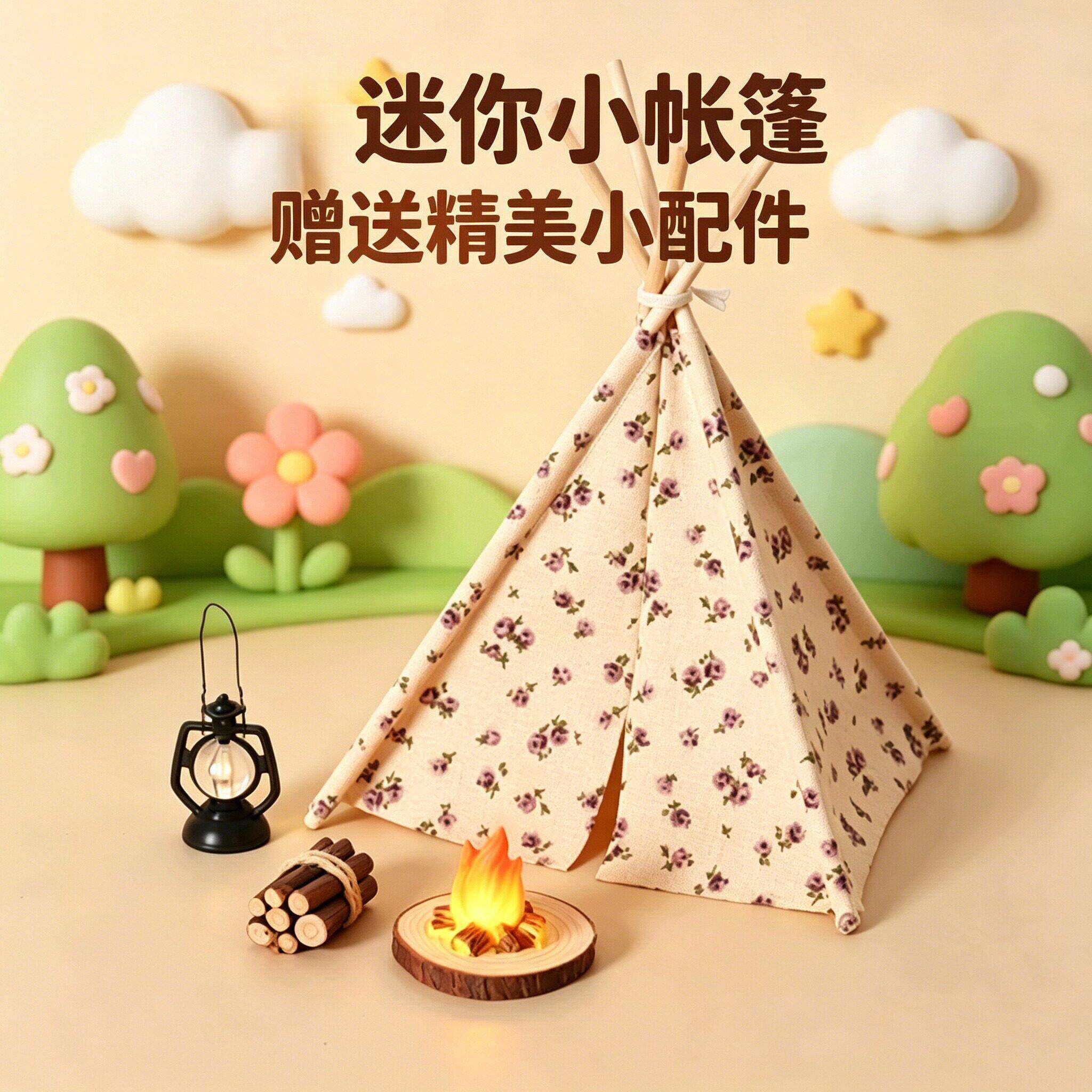 超迷你小帐篷娃屋露营帐篷微缩户外野炊烧烤场景拍摄道具模型配件