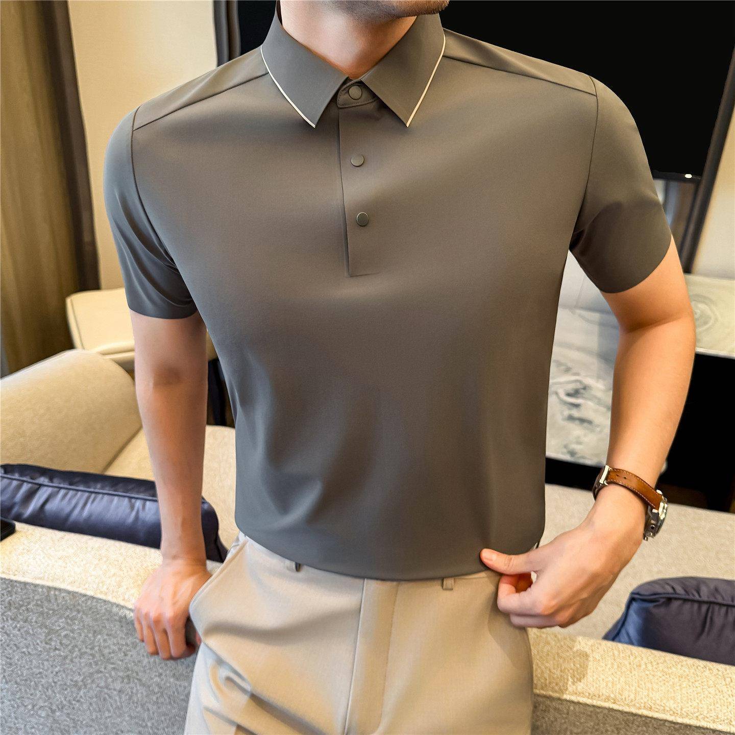 夏季短袖polo衫男款年轻痞帅高级感商务男装2026新款冰丝速0806d图片