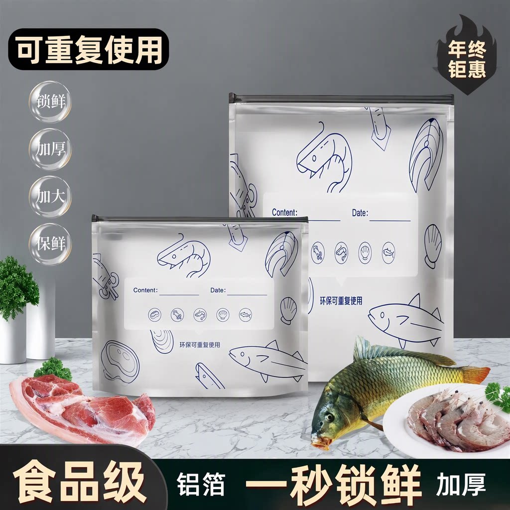 铝箔保鲜密封袋食品级加厚抗菌冰箱家用冻肉蔬菜分装收纳袋拉链式