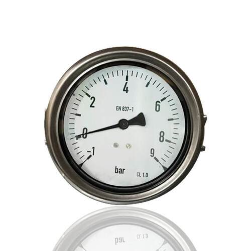 充油抗振轴向压力真空表不锈钢加液注油无边YBN100Z -1~9bar G1/2