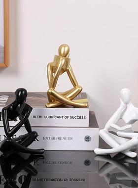 客厅柜子摆件高级感轻奢看书坐姿人物家居玄关客厅壁柜书柜办公桌