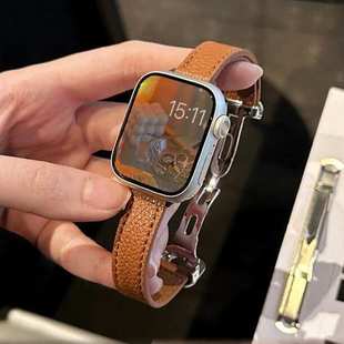 女 適用于蘋(píng)果AppleWatch手表皮表帶折疊扣iwatchs876代SE表帶細(xì)款