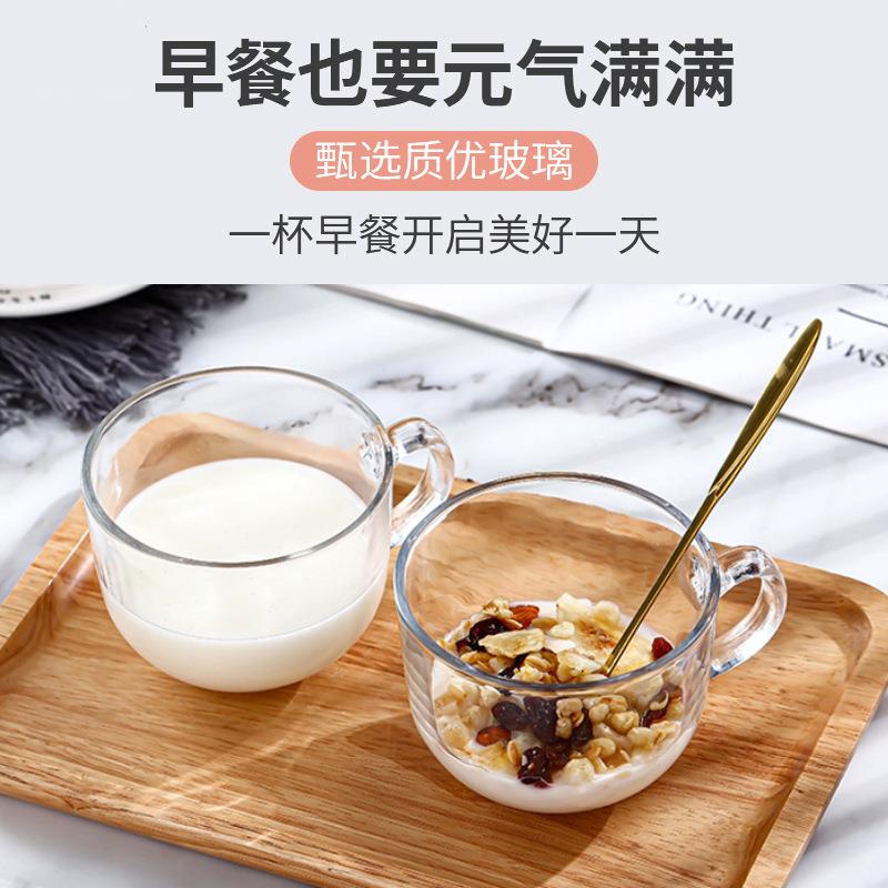 透明玻璃杯燕麦早餐杯子家用带把礼品水杯带盖勺子咖啡牛奶杯