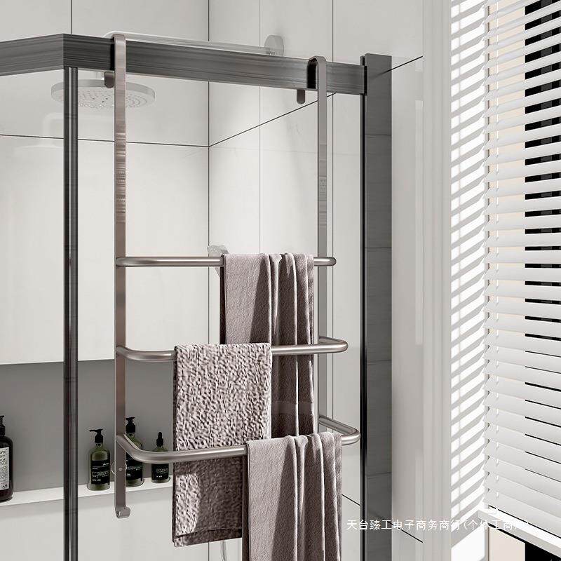 浴室毛巾挂架卫生间置物架免打孔门后淋浴房玻璃门浴巾架子毛