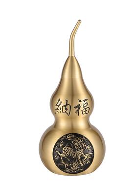 中式黄铜麒麟纳福招米空心葫芦百福金属工艺品办公室客厅制品摆件