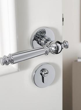 INDOORS银色黄铜卧室门锁法式简约纯铜静音家用锁具房门把手