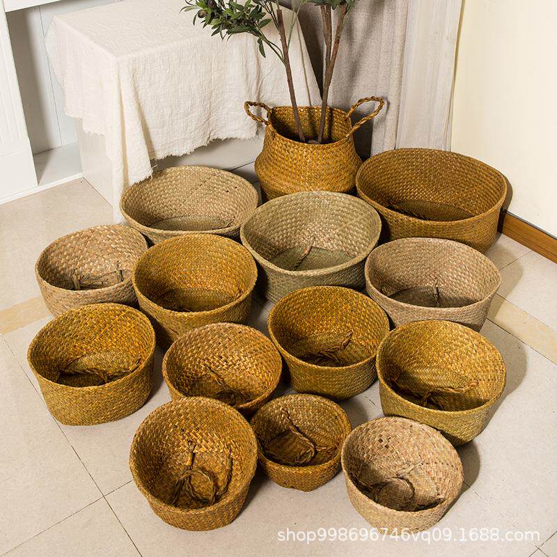 海草编织手提篮植物花盆大肚折叠花篮