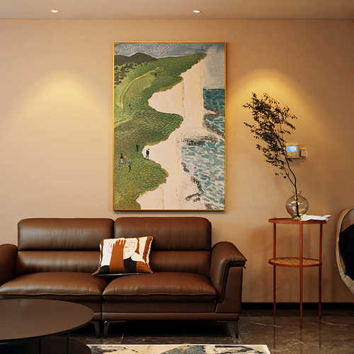 现代轻奢海岸风景北欧风景书房客厅玄关装饰画背景墙壁画竖版挂画