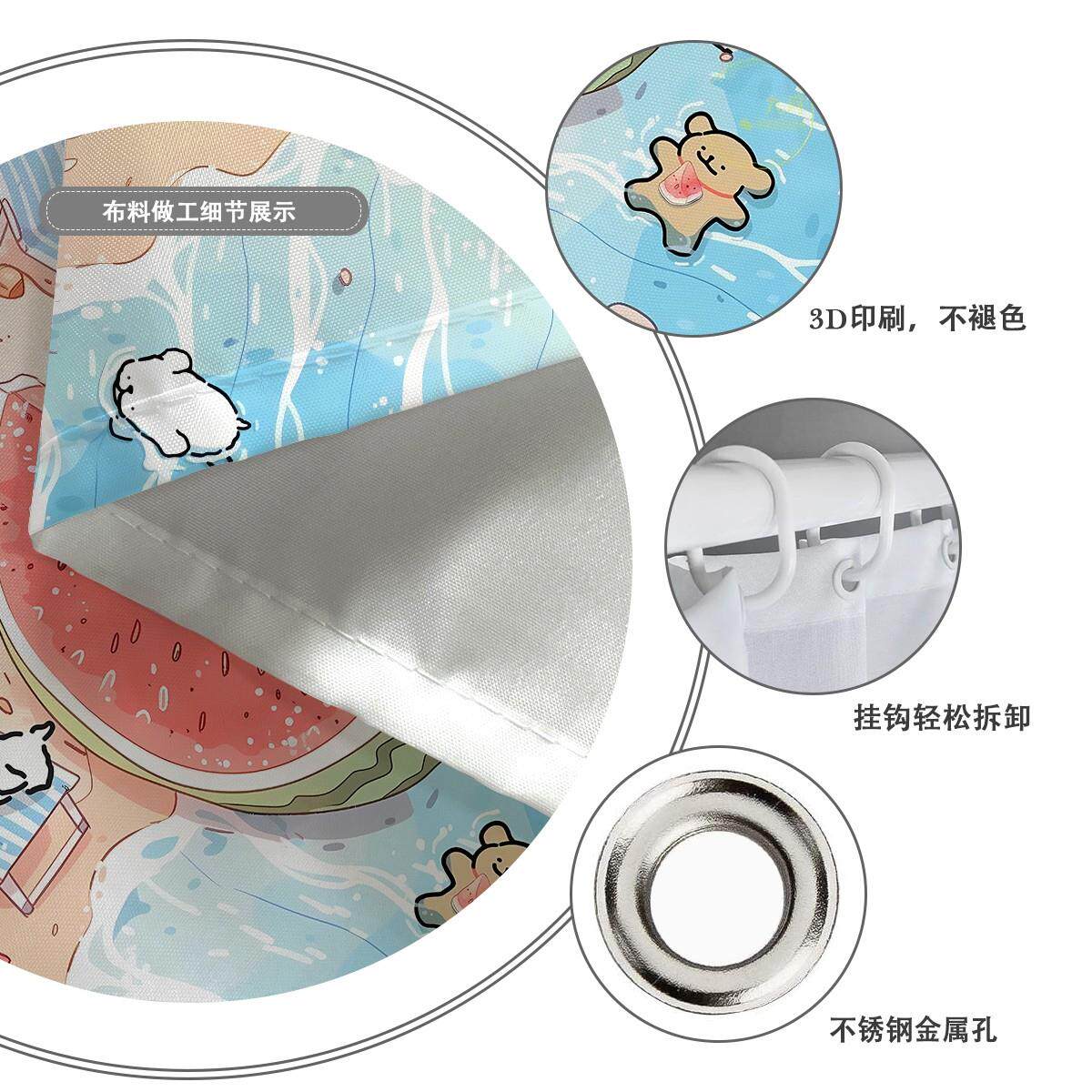 线条小狗浴帘洗澡卡通浴防水防霉HTU卫室生间断隔子帘门帘窗帘帘