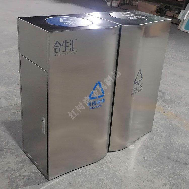室内组合式摇摆盖不锈钢分类垃圾桶购物商场商用侧开门金属果皮箱
