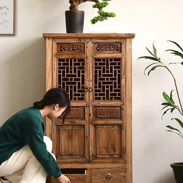 全实木餐边柜老榆木储物柜旧木收纳柜民宿家具中式仿古茶室茶边柜