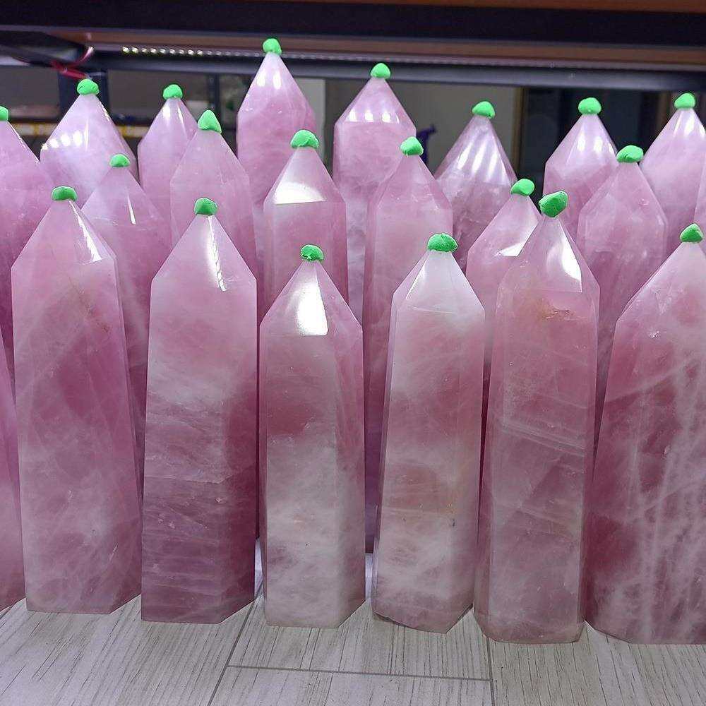 批量天然玫瑰石英柱子粉色水晶大柱子