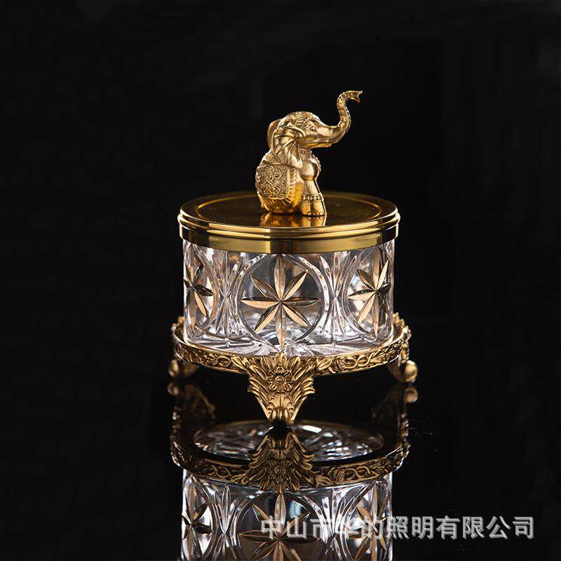 欧式美式简约水晶玻璃配铜糖果罐摆件高端奢华储物盒家居装饰摆件