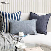普鲁士蓝抱枕组合地中海简约蓝色条纹棉麻质感方形靠垫套舒适饱满