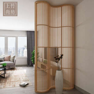 北欧屏风隔断竹弧形屏风日式 玄关客厅卫生间木质隔断餐厅