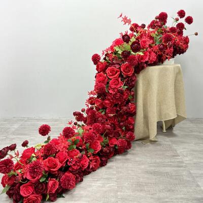 新款真玫HAZ仿地排花成品婚庆会展瑰装饰桌假花排户外婚礼餐花