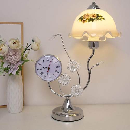 高档欧式古可台灯美式浪漫温馨卧室床头复灯简代约现带钟表调光装