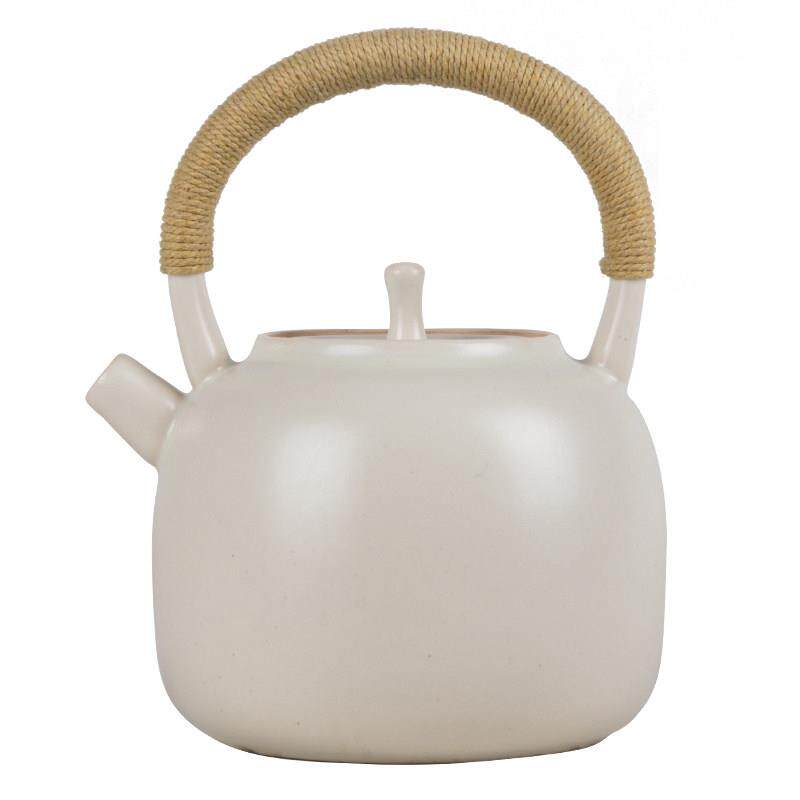 落笙景德镇陶瓷煮茶壶苏打釉白泥家用电陶炉提梁壶陶泥小号烧水壶