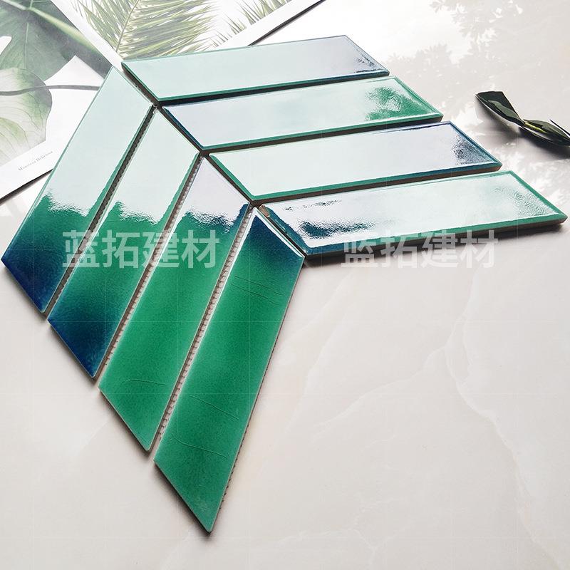 新款直销北欧墨绿色冰裂鱼骨马赛克瓷砖卫生间厨房浴室厕所吧台轻