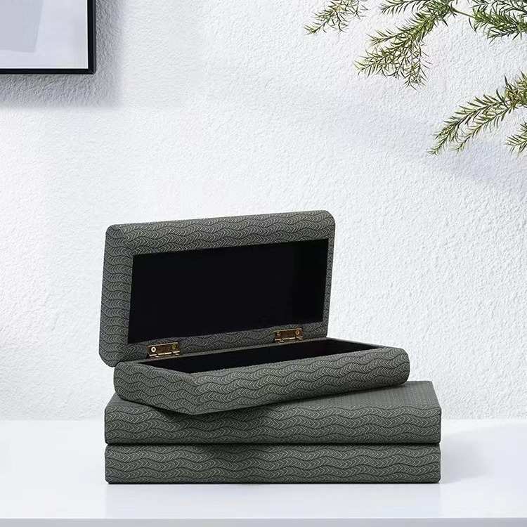 新中式简约流纹皮革首饰收纳盒样板房衣帽间梳妆台高级摆件装饰盒