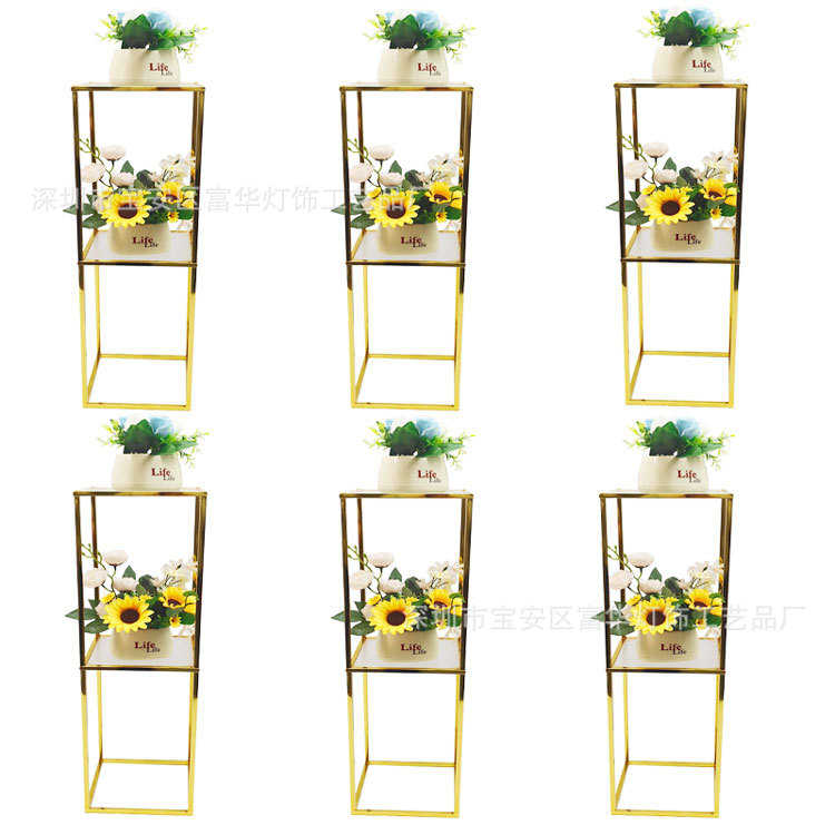 新款婚庆道具铁艺电镀几何花架双层可拆卸婚礼现场酒店主桌装饰架