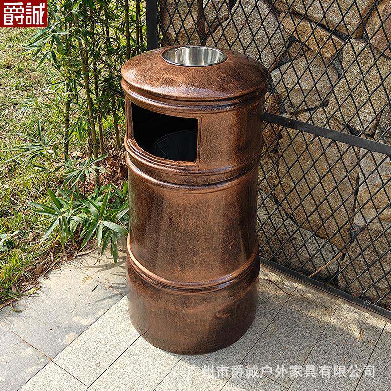 创意景区垃圾桶户外公园仿铜园林垃圾筒室外玻璃钢复古果皮箱LOGO