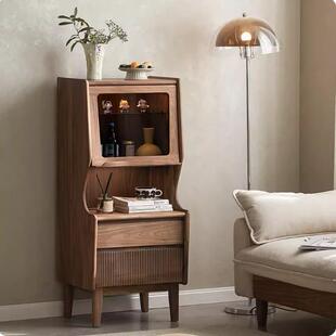 实木沙发边柜侧边柜客厅置物柜黑胡桃木收纳柜子储物柜小立柜角柜