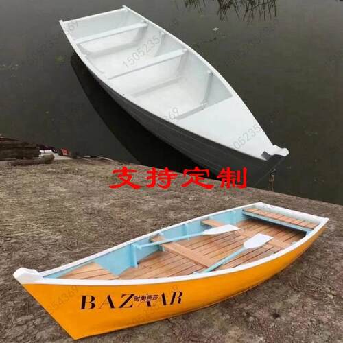 木船可下水两头尖小船装饰景观道具白色手花船实木摆件定制造型船