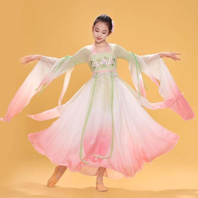 高档儿童古典舞演出女飘逸中国风舞蹈气艺服考仙伞舞表演连体裙套