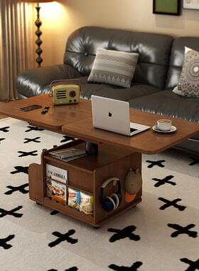 沙升厅降茶几折叠移动推车实木茶台茶桌户型客多功KAC能发小餐桌