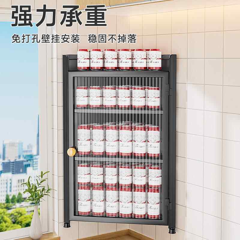 厨房调壁挂置物架打孔调味品墙上油盐免酱料醋三角无品牌/带门储