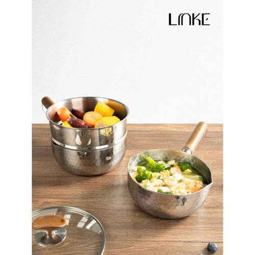 LINKE邻可 一体成型不锈钢雪平锅无涂层多功能辅食锅20cm小锅